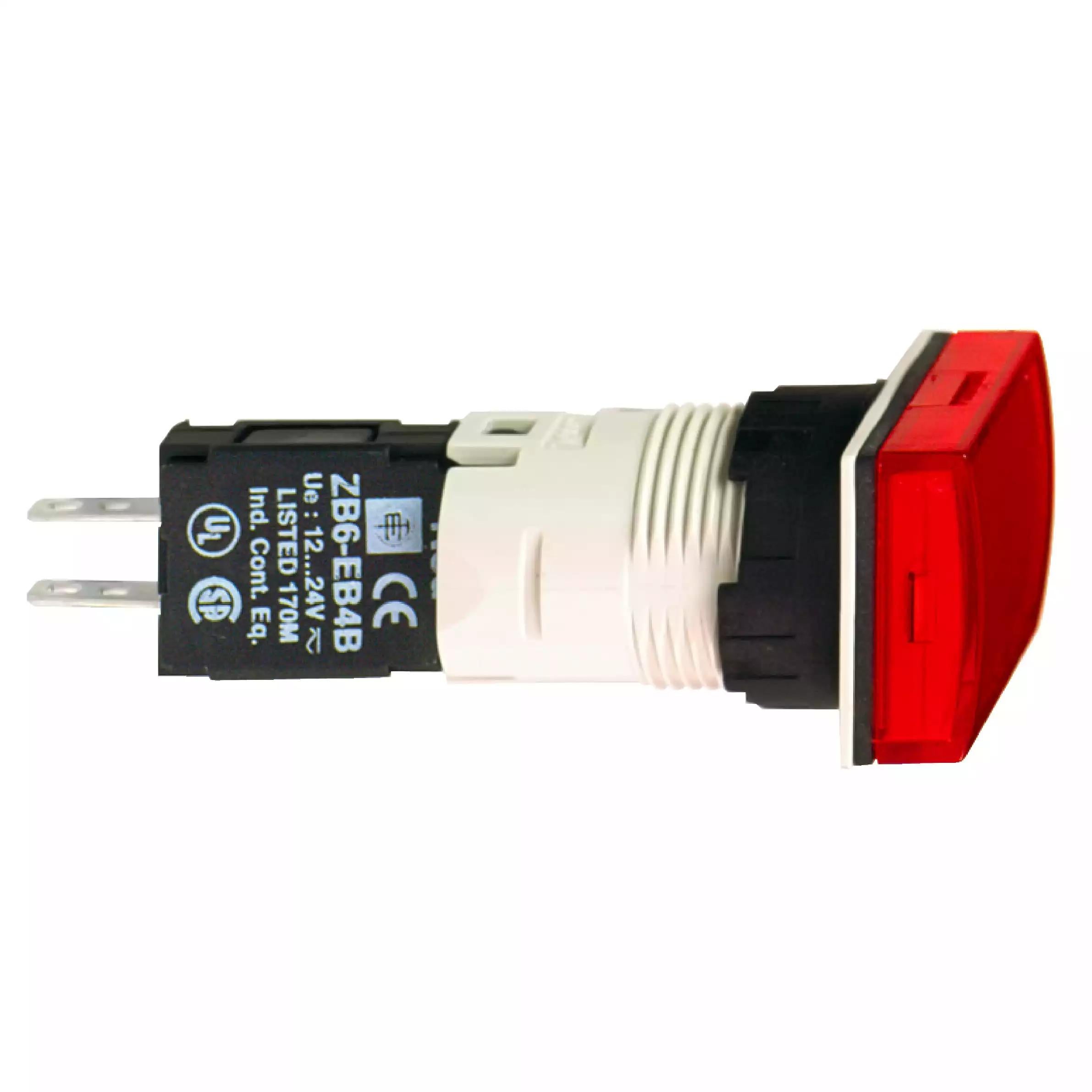 Complete pilot light, Harmony XB6, rectangular red, plastic, 16mm, integral LED, 12...24V