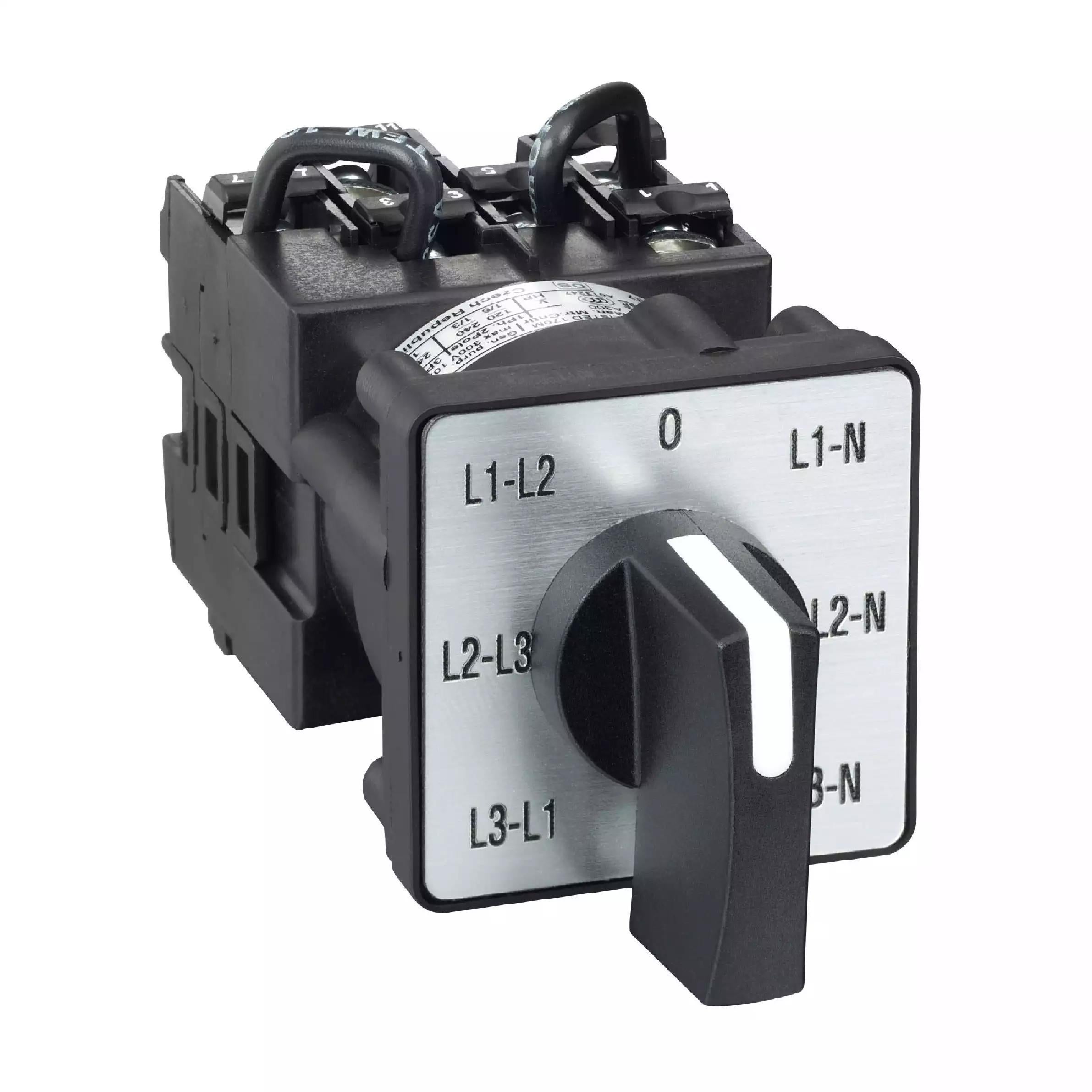 cam voltmeter switch - 3L and 3L-N - 45° - 12 A - screw mounting
