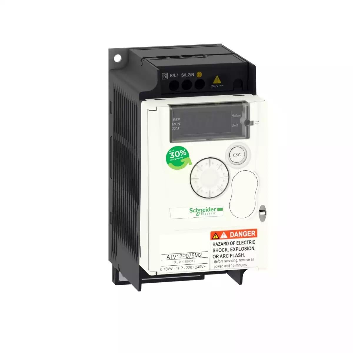 variable speed drive, Altivar 12, 0.75kW, 1hp, 200 to 240V, 1 phase, on base plate