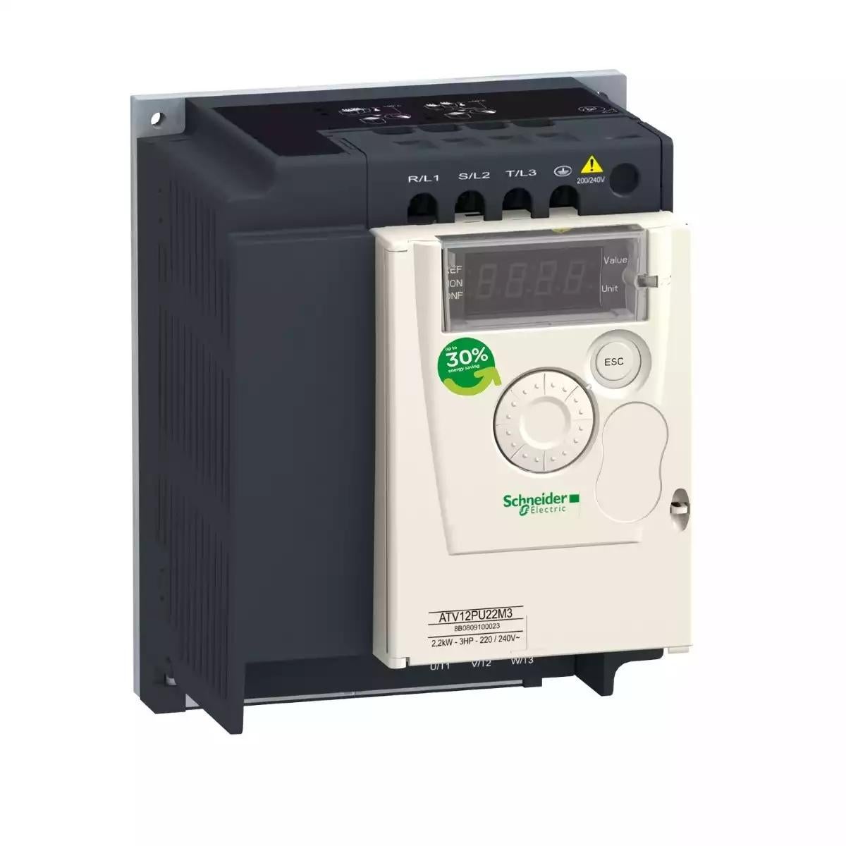 variable speed drive, Altivar 12, 1.5kW, 2hp, 200 to 240V, 3 phases, on base plate