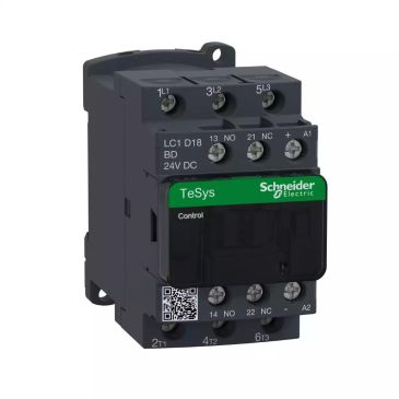 TeSys Deca contactor,3P(3NO),AC-3/AC-3e,<=440V 18A,24V DC coil