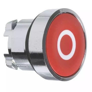 Push button head, Harmony XB4, metal, flush, red, 22mm, spring return, marked O