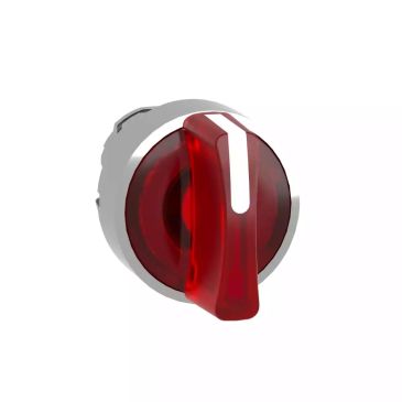 Head for illuminated selector switch, Harmony XB4, chromium metal, red handle, 22mm, universal LED, 3 positions, stay put