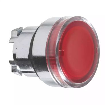 Illuminated push button head, Harmony XB4, metal, flush, red, 22mm, spring return, plain lens for BA9s bulb