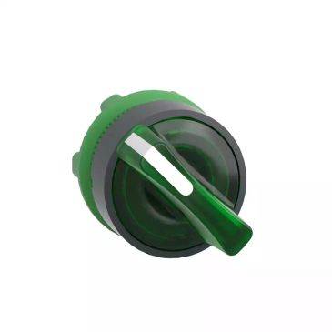 Head for illuminated selector switch, Harmony XB5, Harmony XALF, grey plastic, green handle, 22mm, universal LED, 2 positions