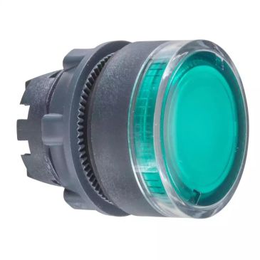 Illuminated push button head, Harmony XB5, plastic, flush, green, 22mm, spring return, plain lens for BA9s bulb