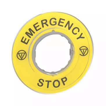 Legend holder 60mm for emergency stop, Harmony XB4, plastic, yellow, marked EMERGENCY STOP