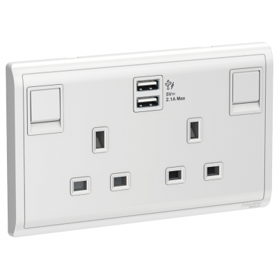 AvatarOn 13A Twin Gang Switched Socket with 2.1A USB, White