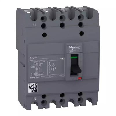 circuit breaker, EasyPact EZC100H, TMD, 25A, 4 poles 3d