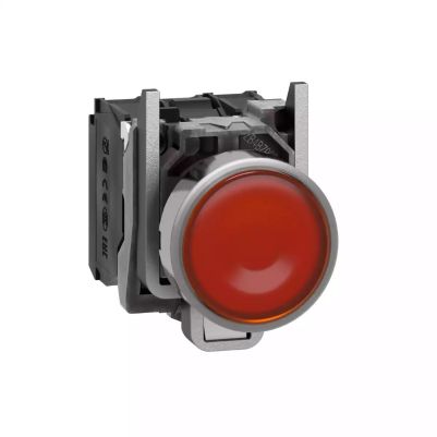 Illuminated push button, Harmony XB4, metal, orange flush, 22mm, universal LED, plain lens, 1NO + 1NC, 24V AC DC