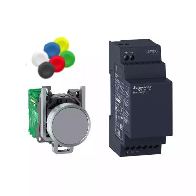Wireless and batteryless package, Harmony XB5R, Wireless metal 22mm black pushbutton, non configurable receiver, 24V DC