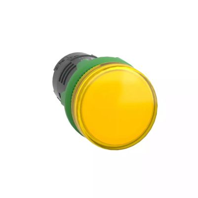 Pilot light, Harmony XB5, grey plastic, yellow, 22mm, universal LED, plain lens, 110…120V AC