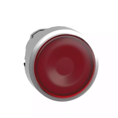 Head for illuminated push button, Harmony XB4, metal, red flush, 22mm, universal LED, spring return, for insertion legend
