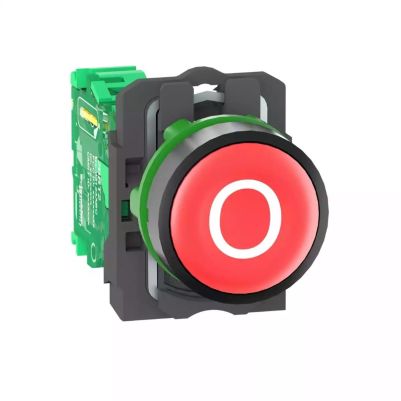 Wireless and batteryless transmitter, Harmony XB5R, push button, plastic, red, 22mm, spring return, marked O