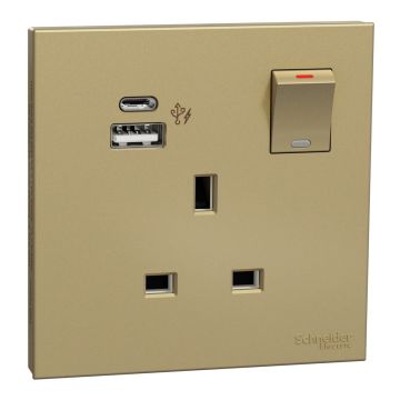 Switched socket with USB charger, Avataron, 21W type A+C, 13A, Wine gold