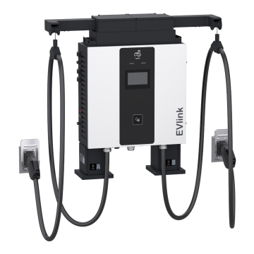 Fast charging station, EVlink Pro DC, 60kW wallbox, CCS2 + CCS2 connectors, 5m cable with cable management system