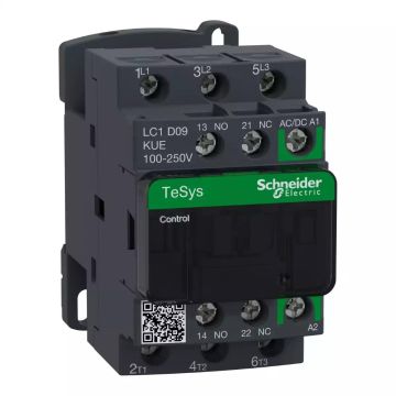 Contactor, TeSys Deca, 3P(3 NO), AC-3/AC-3e, 0 to 440V, 9A, 100 to 250VAC/DC coil