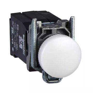 Pilot light, Harmony XB4, protected LED light, white, 22mm, with plain lens, integral LED, 400V