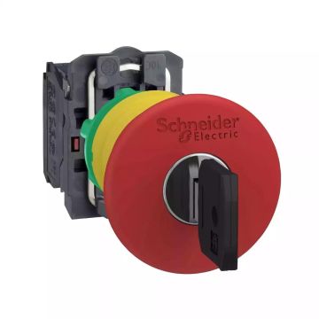 Emergency stop push button, Harmony XB5, 22mm, red push button 40mm, latching key release, 1NC, key 455