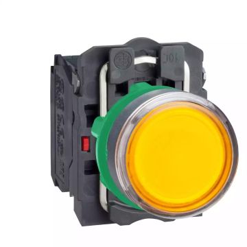 Illuminated push button, Harmony XB5, plastic, orange flush, 22mm, spring return, 1NO + 1NC, 250V AC