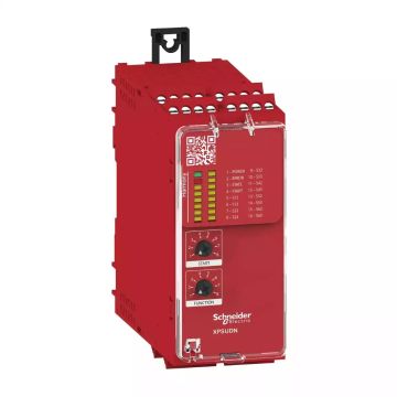safety module, Harmony XPSU, Cat 4, features 6 x XPSUAF, 24V AC or DC, screw