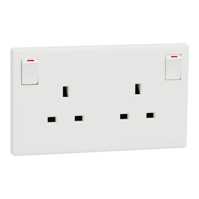 Switched socket, Vivace E, 13A, 250V, 2 gangs, white main product photo