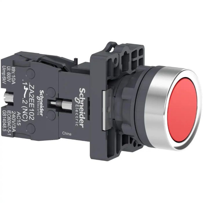 Schneider Electric Harmony XA2 Flush Push-Button, 1 NC, 22 mm, Red, Push-Push Latching, Metal Bezel main product photo