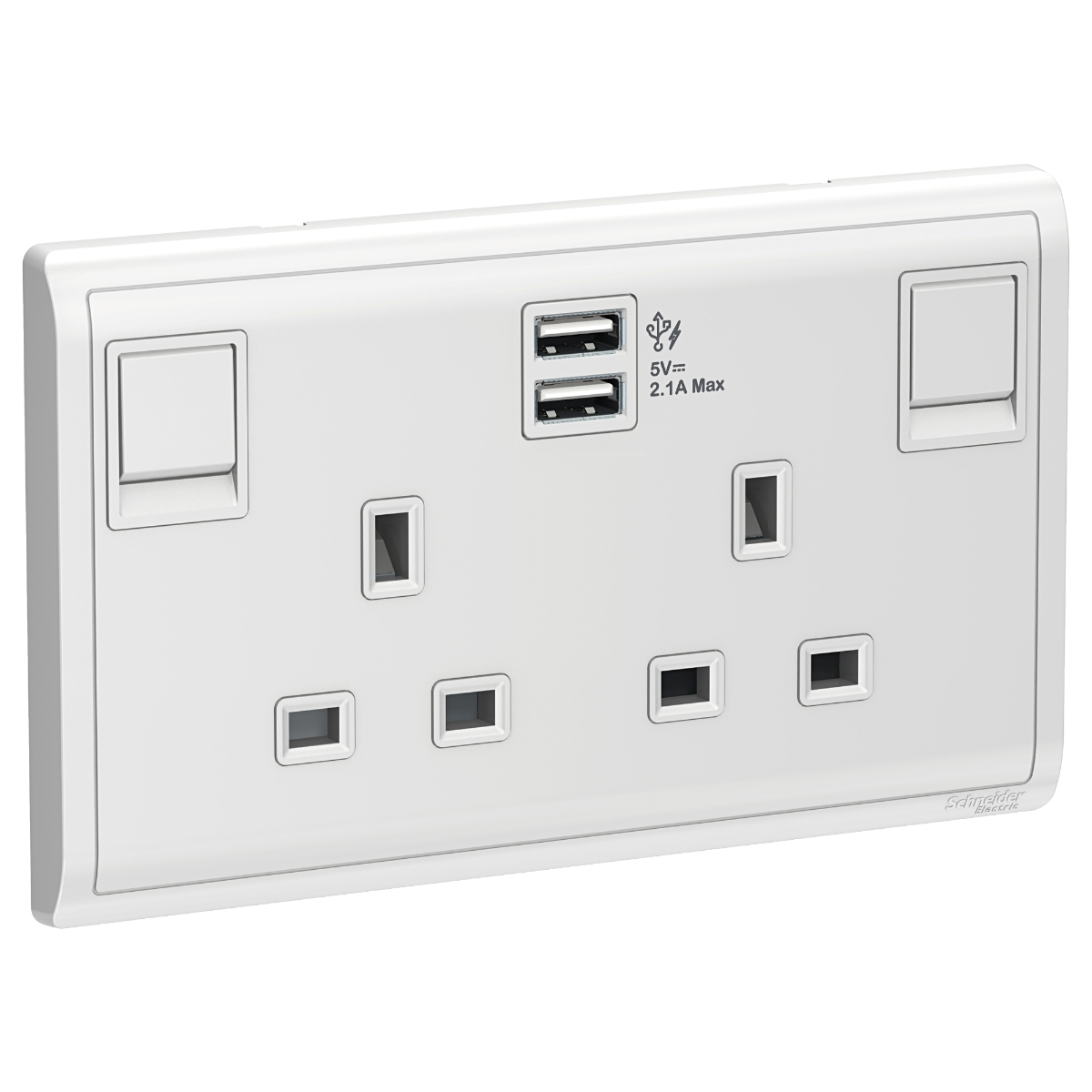 AvatarOn 13A Twin Gang Switched Socket with 2.1A USB, White
