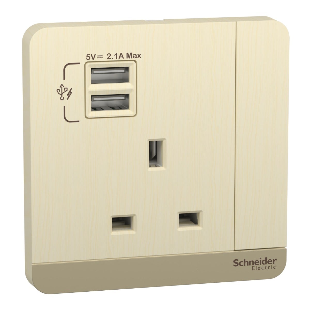 AvatarOn, Switched socket with 2.1A USB, 13A 1 Gang, metal gold hairline
