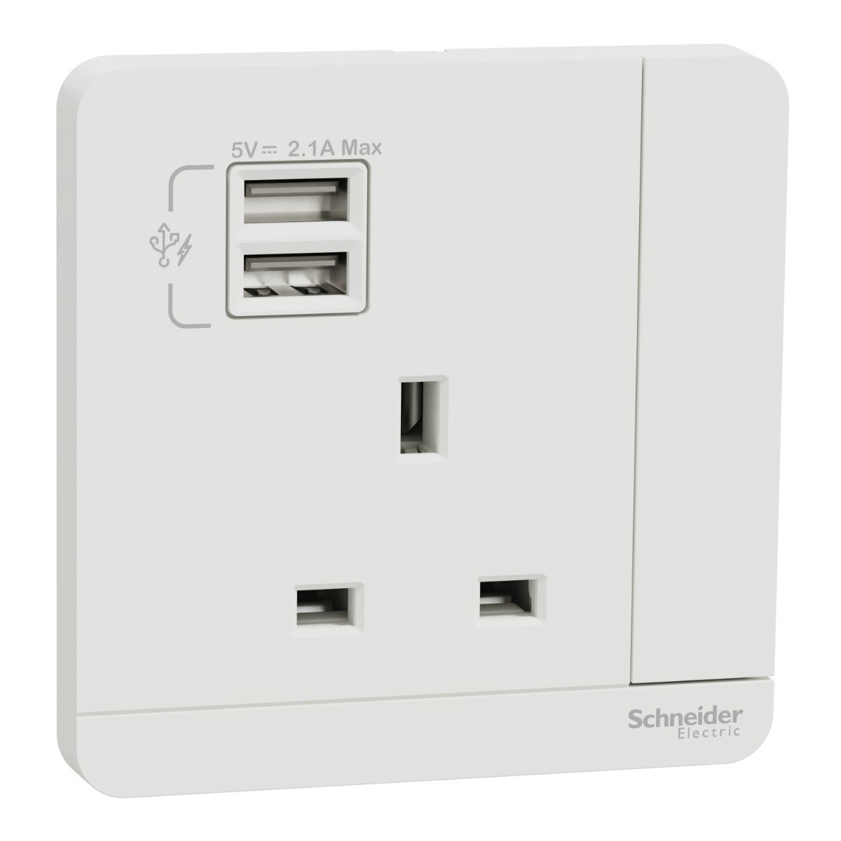 AvatarOn, Switched socket with 2.1A USB, 13A 1 Gang, White