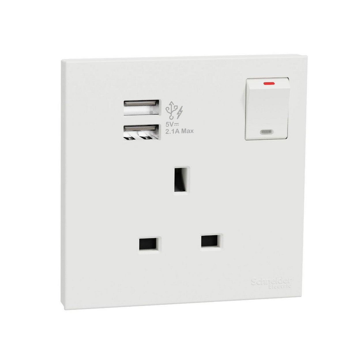 AvatarOn C, Switched socket with 2.1A USB, 13A 1 Gang, White