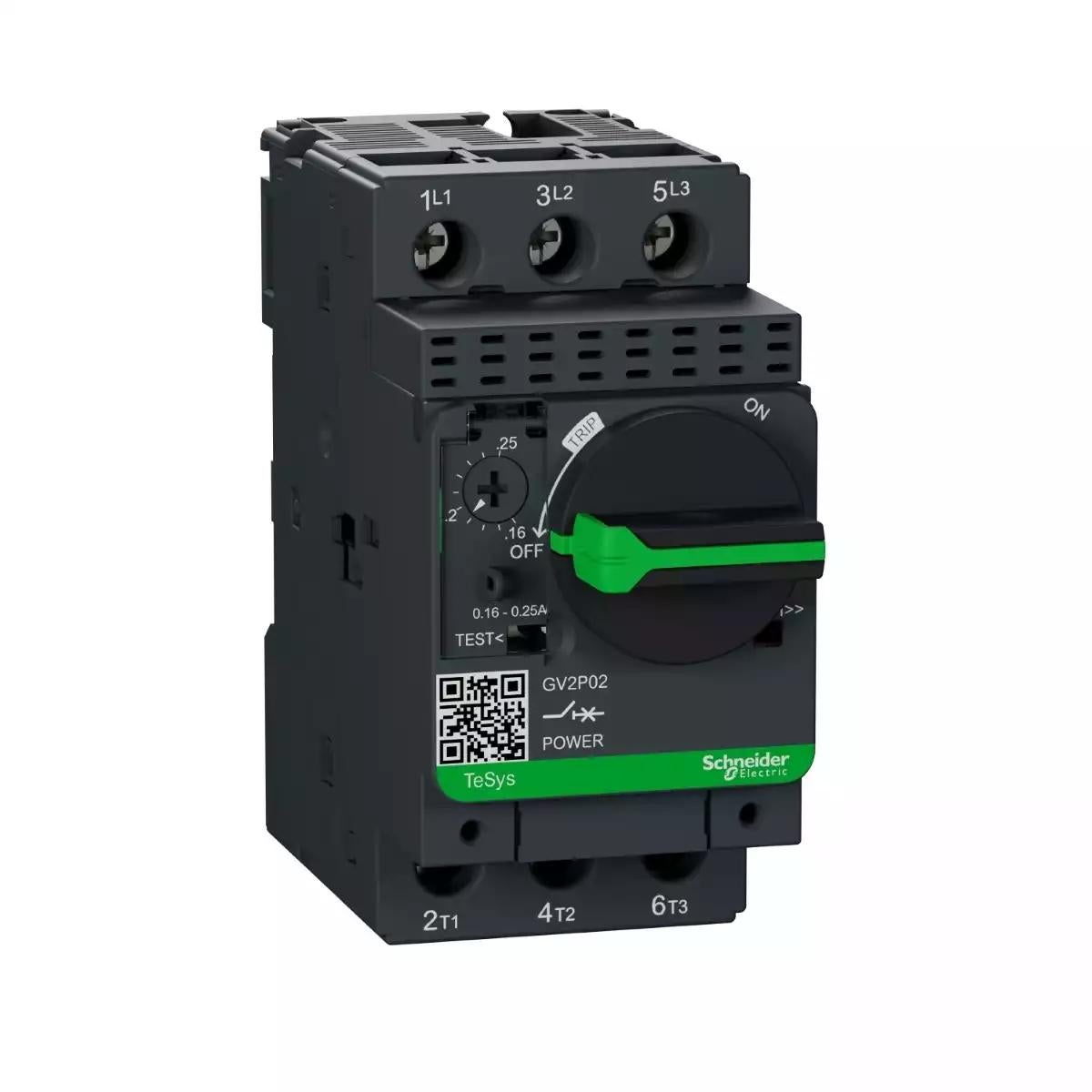 TeSys Deca, Motor Circuit Breaker, 3P, 0.16 to 0.25A, Thermal Magnetic, Screw Clamp Terminals, Rotary Handle