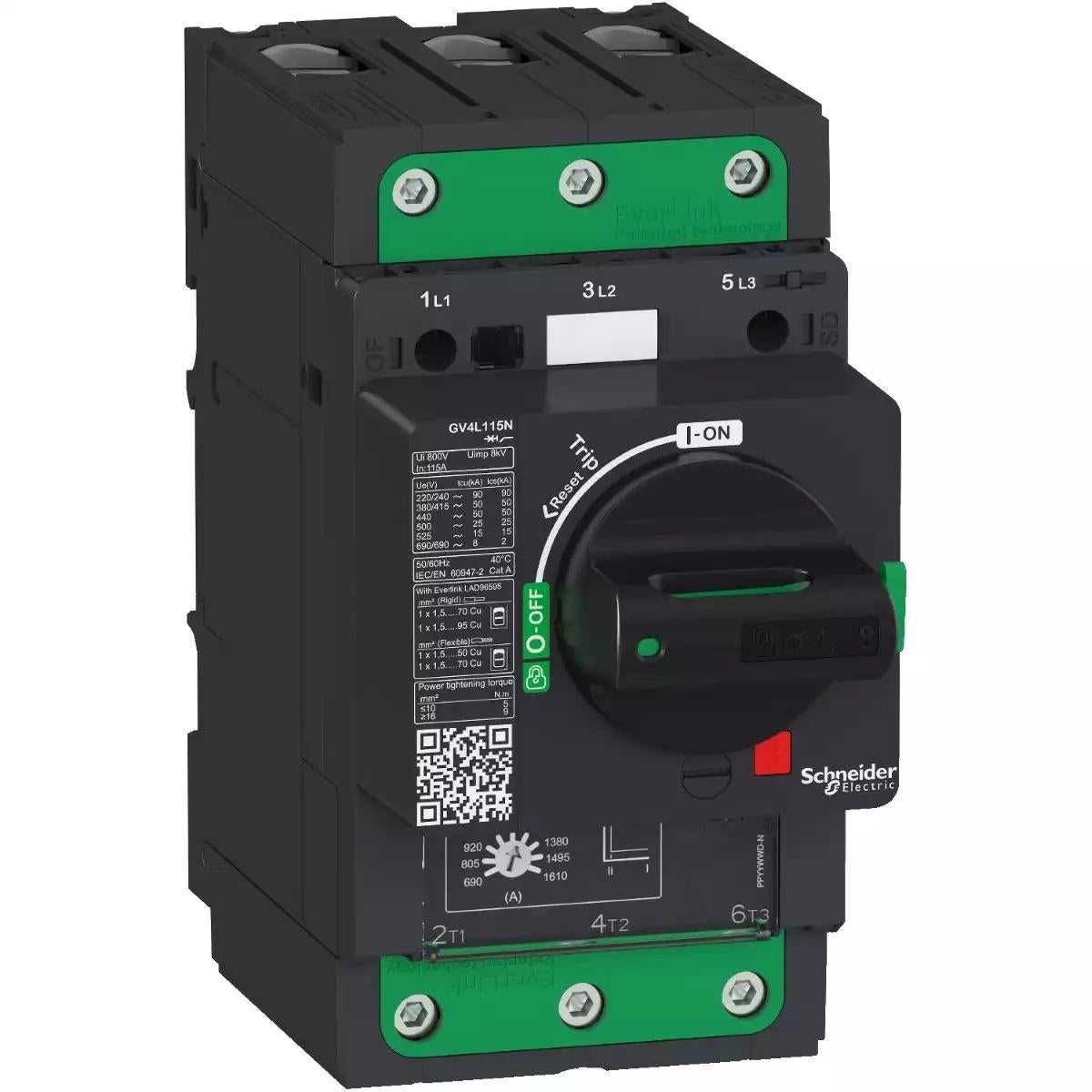 Motor circuit breaker, TeSys GV4, 3P, 3.5 A, Icu 50 kA, magnetic, EverLink terminals