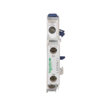 Auxiliary contact block, TeSys D, 1NO + 1NC, side mounting, screw clamp terminals