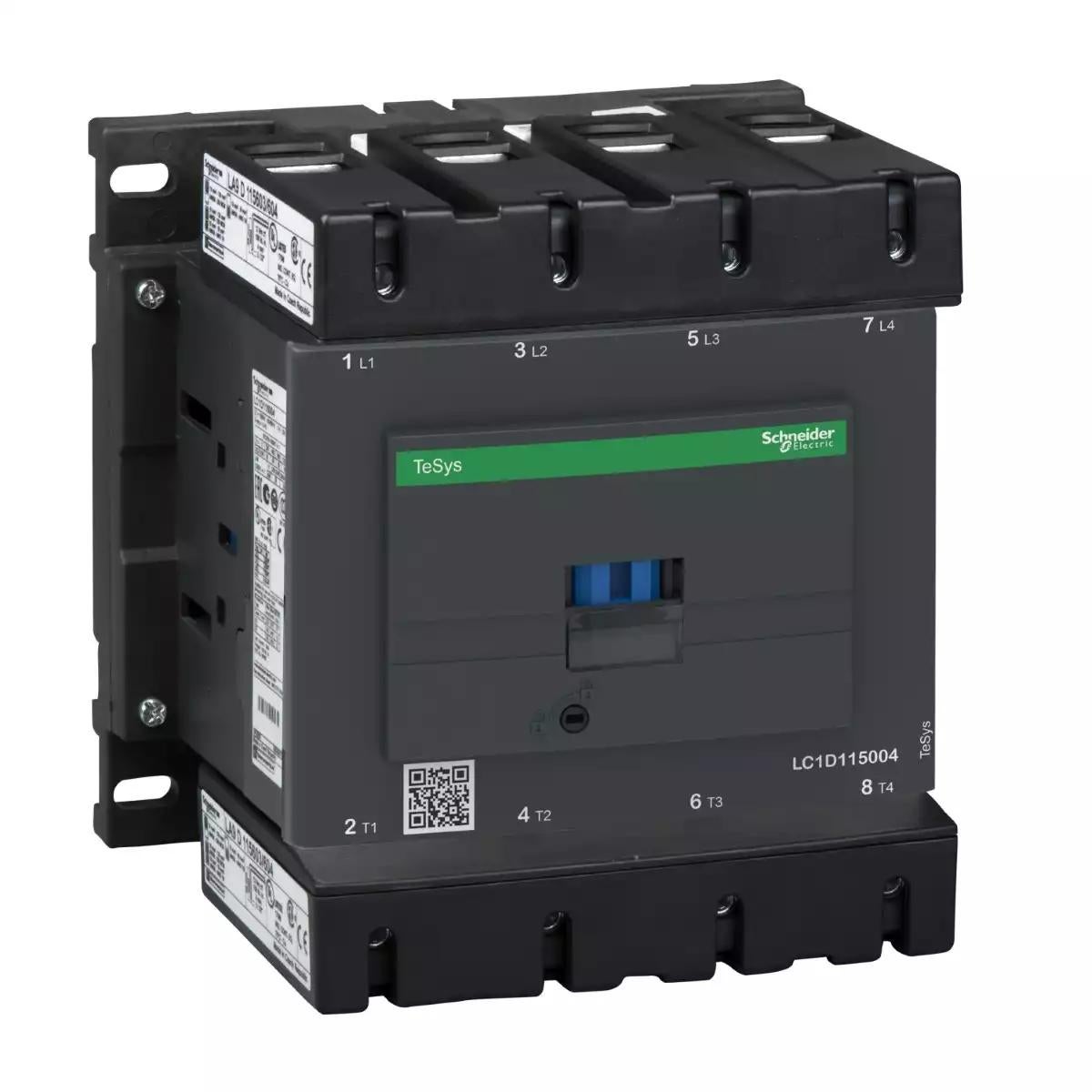 contactor, TeSys Deca, 4P(4NO), AC-1, 440V, 200A, 220V AC 50/60Hz coil