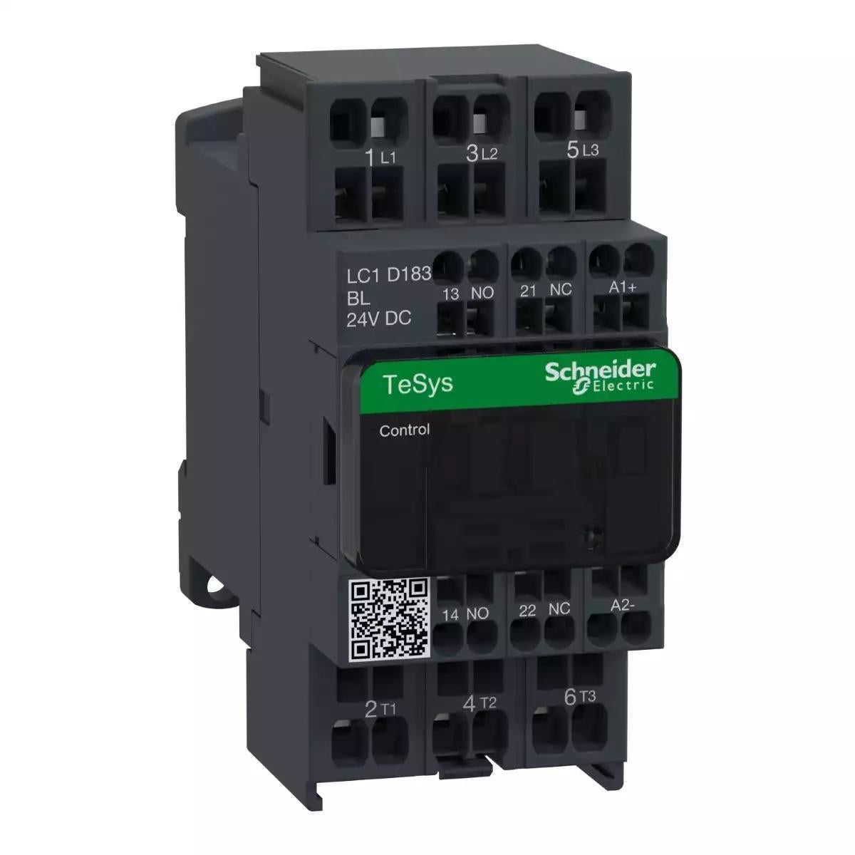 Contactor, TeSys Deca, 3P(3 NO), AC-3/AC-3e, 0 to 440V, 18A, 24VDC low consumption coil, spring