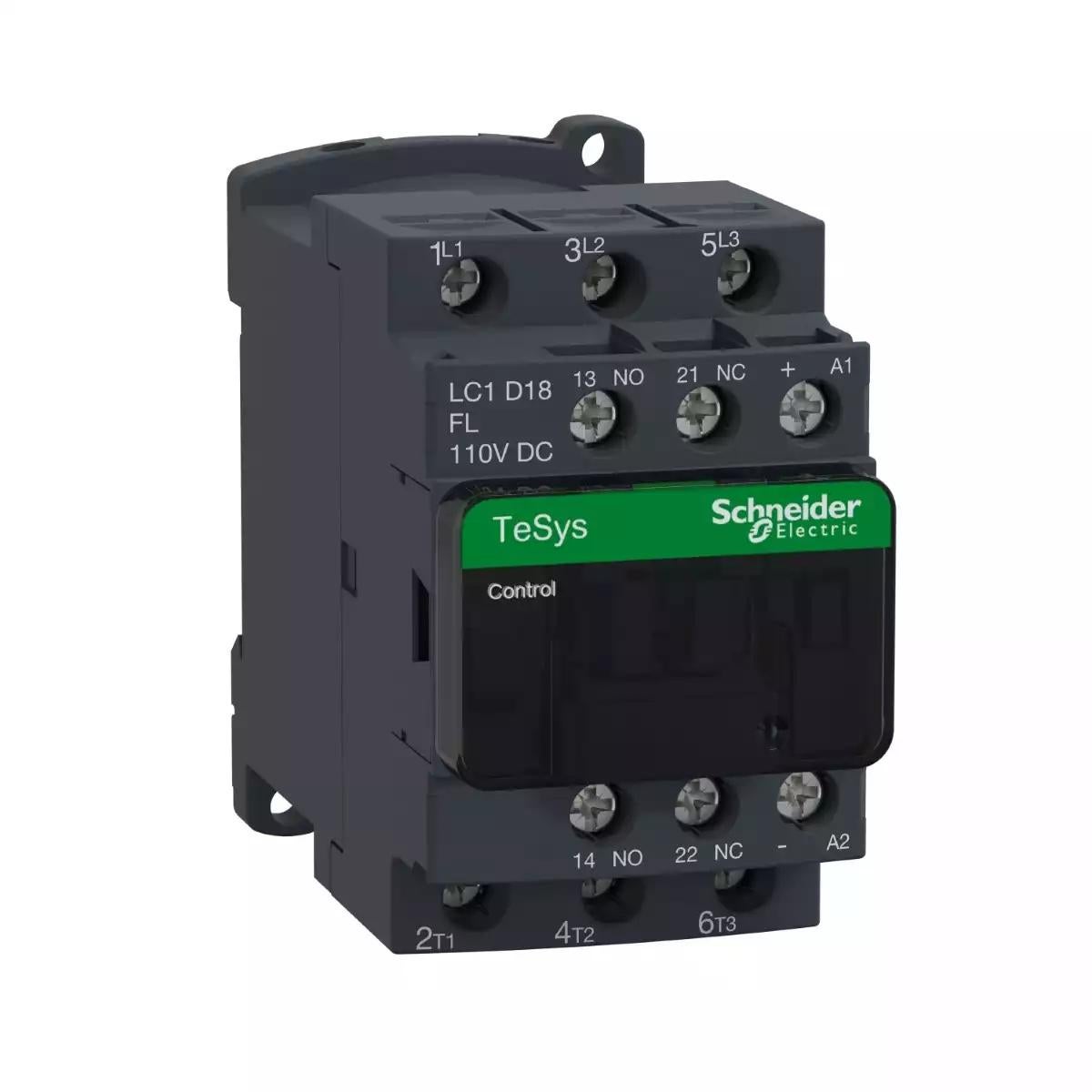 Contactor, TeSys Deca, 3P(3 NO), AC-3/AC-3e, 0 to 440V, 18A, 110VDC low consumption coil