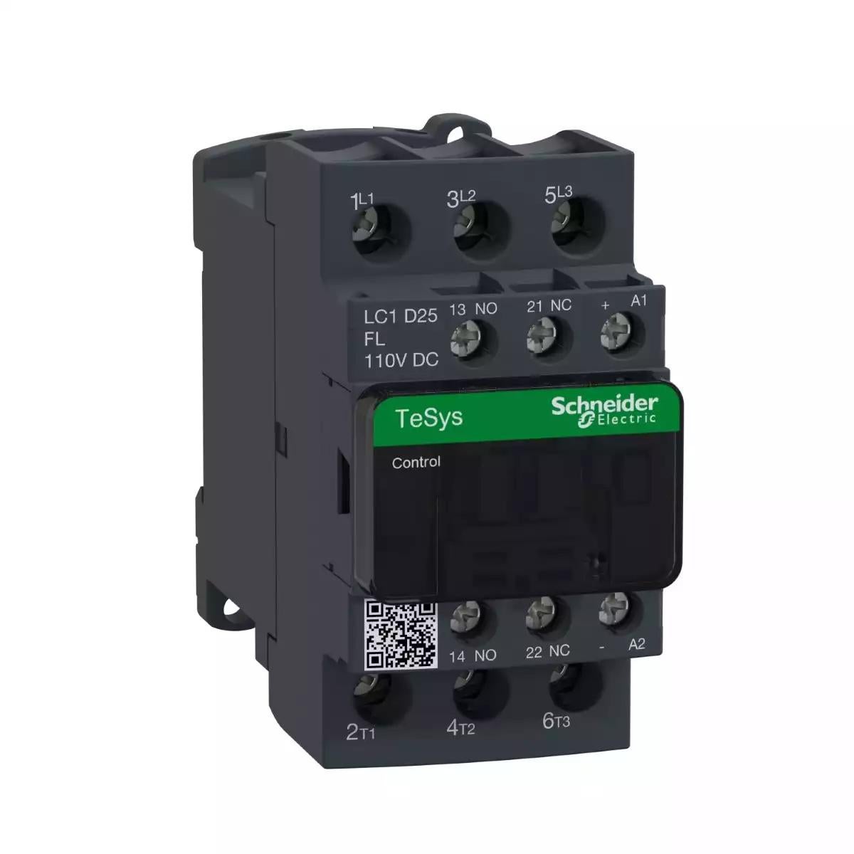 Contactor, TeSys Deca, 3P(3 NO), AC-3/AC-3e, 0 to 440V, 25A, 110VDC low consumption coil