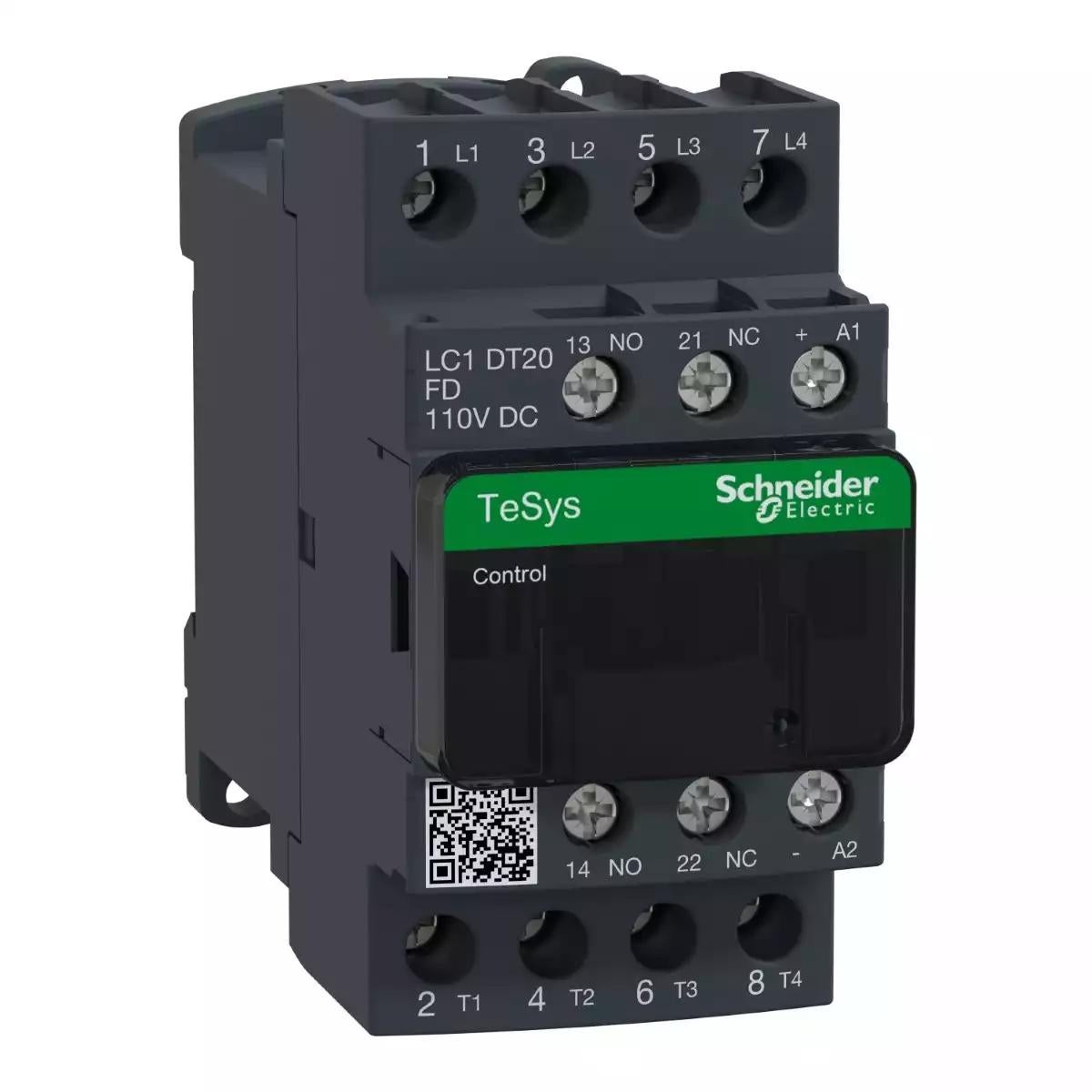 Contactor, TeSys Deca, 4P(4 NO), AC-1, 0 to 440V, 20A, 110VDC standard coil