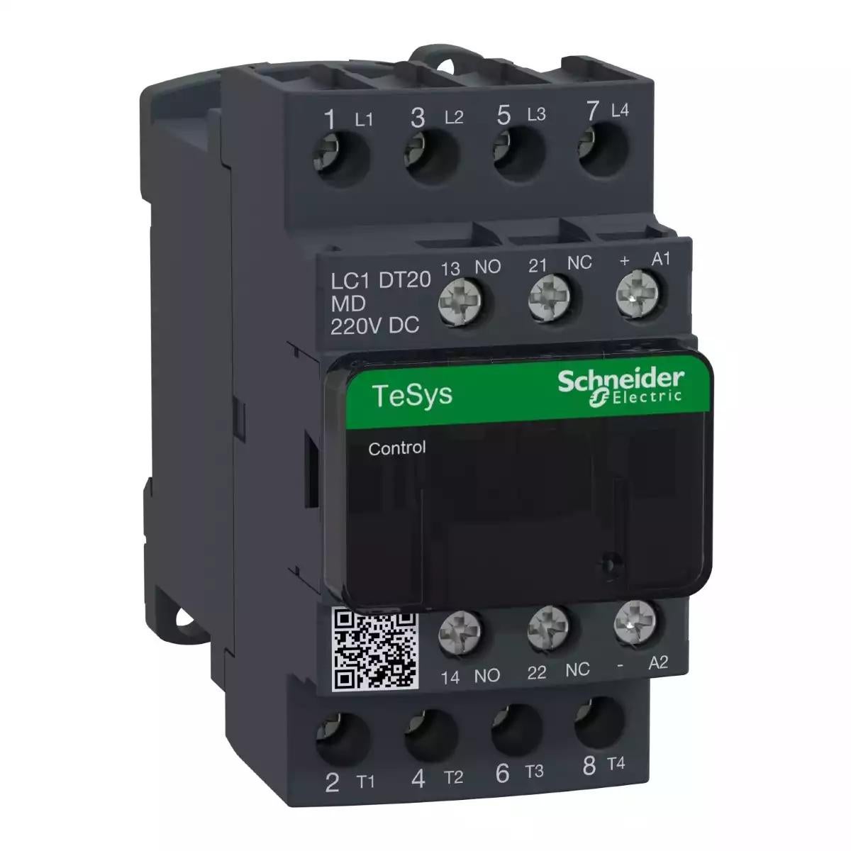 Contactor, TeSys Deca, 4P(4 NO), AC-1, 0 to 440V, 20A, 220VDC standard coil
