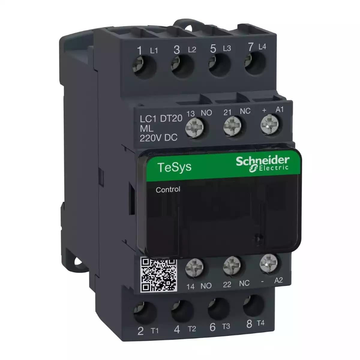 Contactor, TeSys Deca, 4P(4 NO), AC-1, 0 to 440V, 20A, 220VDC low cons coil