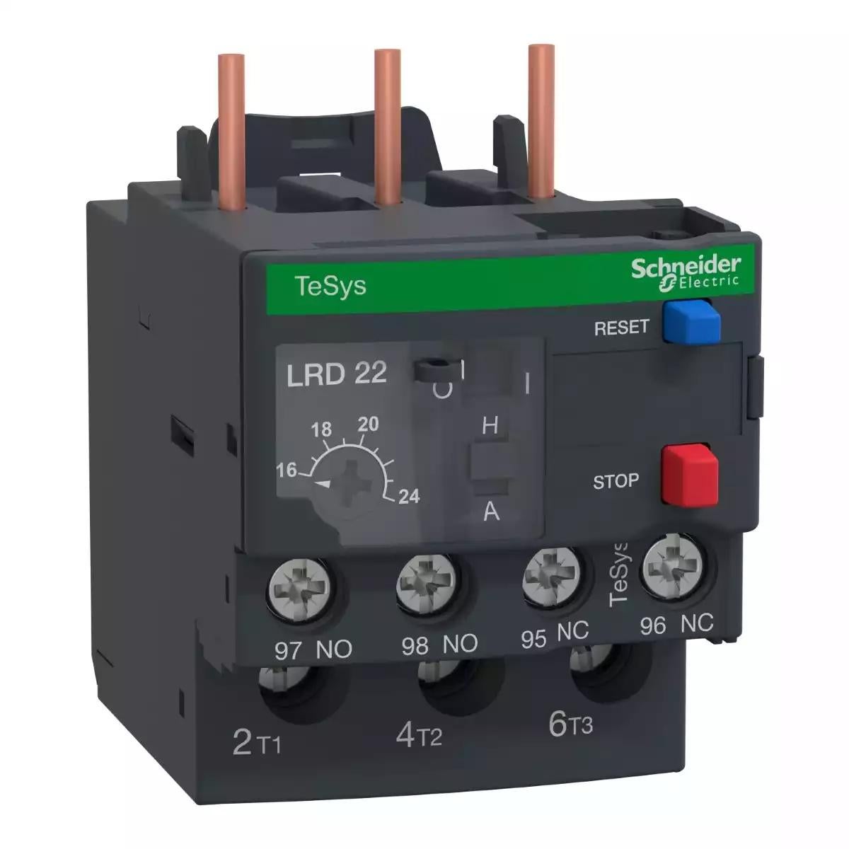 Thermal overload relay,TeSys Deca,16-24A,1NO+1NC,class 10A,lugs ring terminal