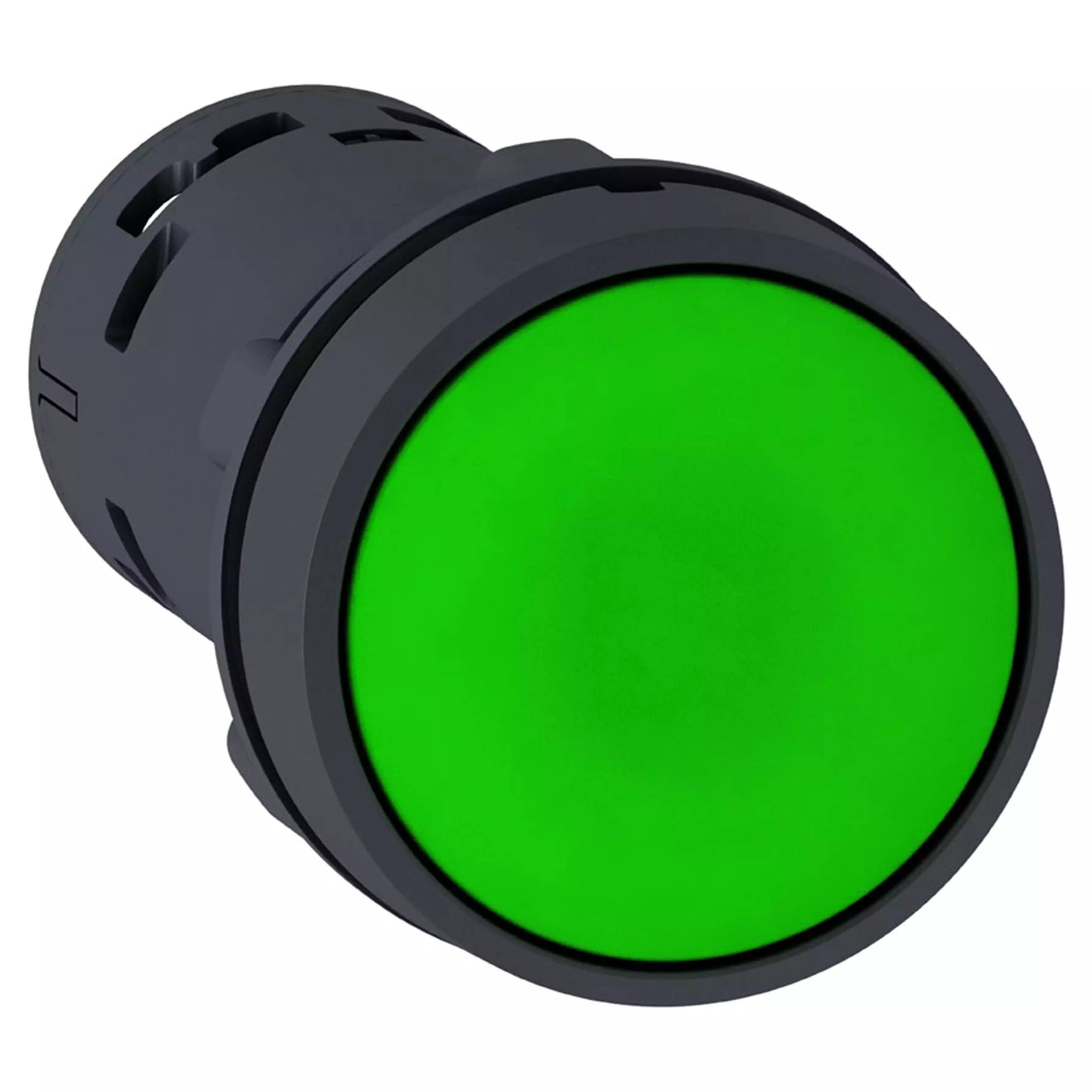 Monolithic push button, Harmony XB7, plastic, green, 22mm, spring return, unmarked, 1NO+1NC
