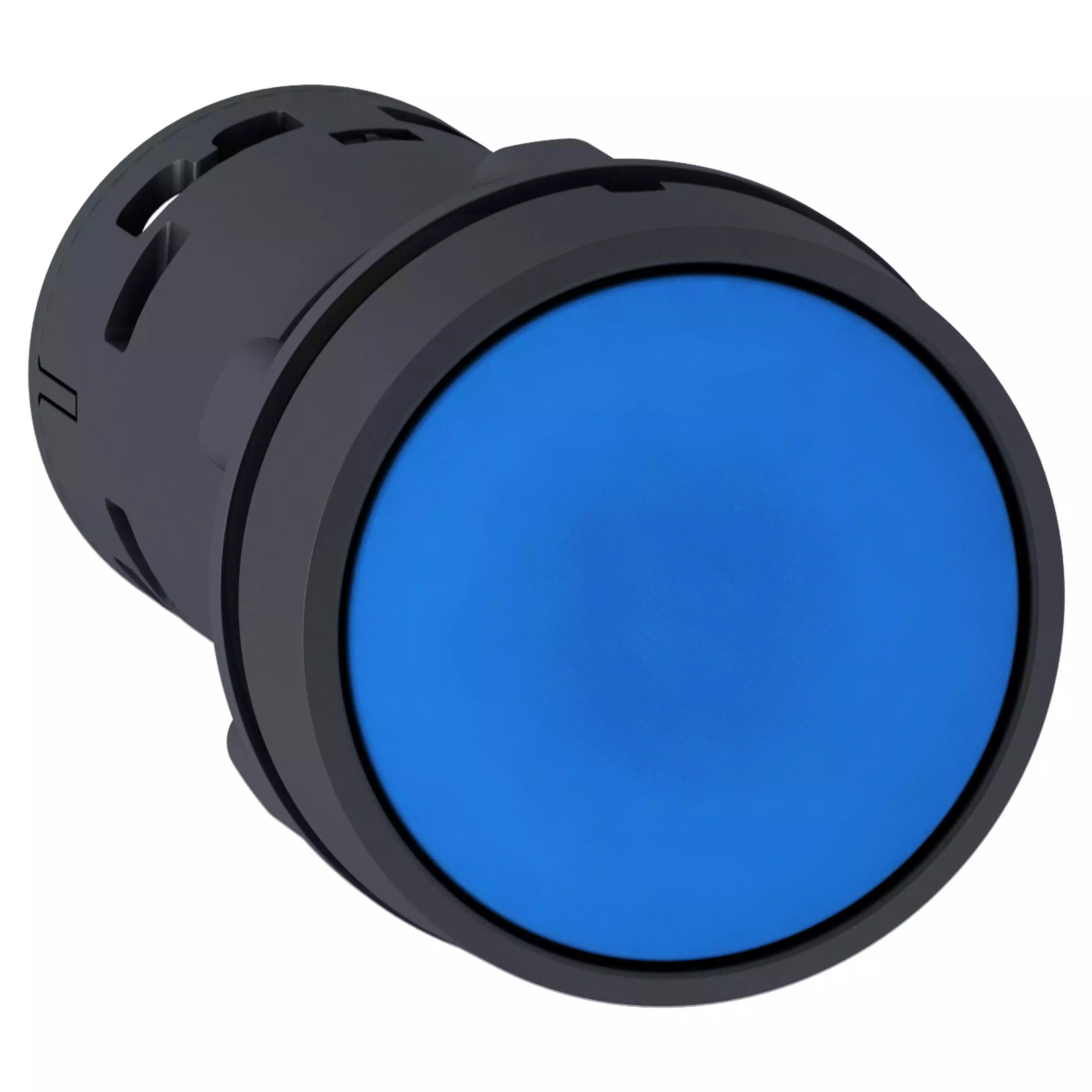 Monolithic push button, Harmony XB7, plastic, blue, 22mm, spring return, unmarked, 1NO+1NC