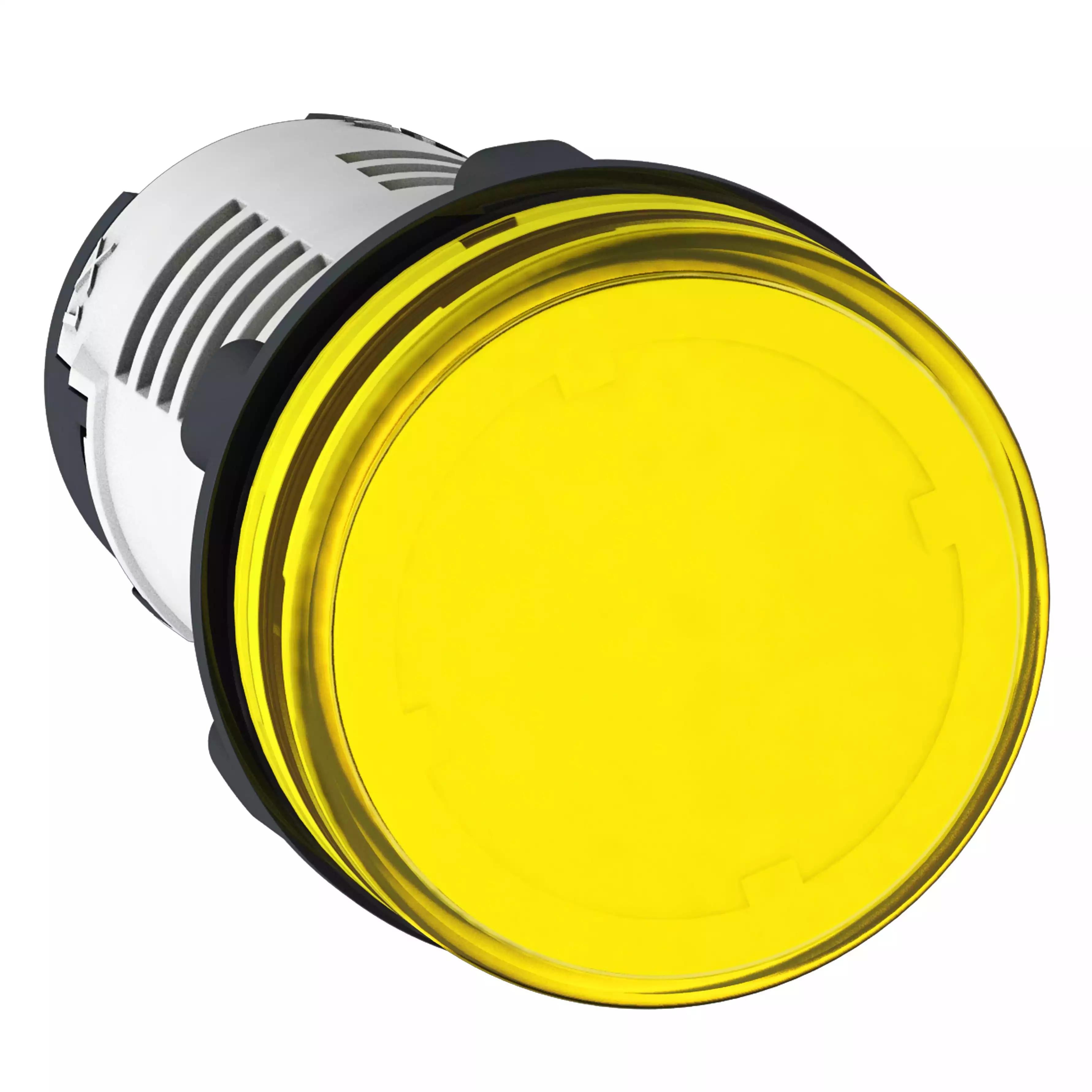 Monolithic pilot light, Harmony XB7, plastic, yellow, 22mm, integral LED, 24V AC DC