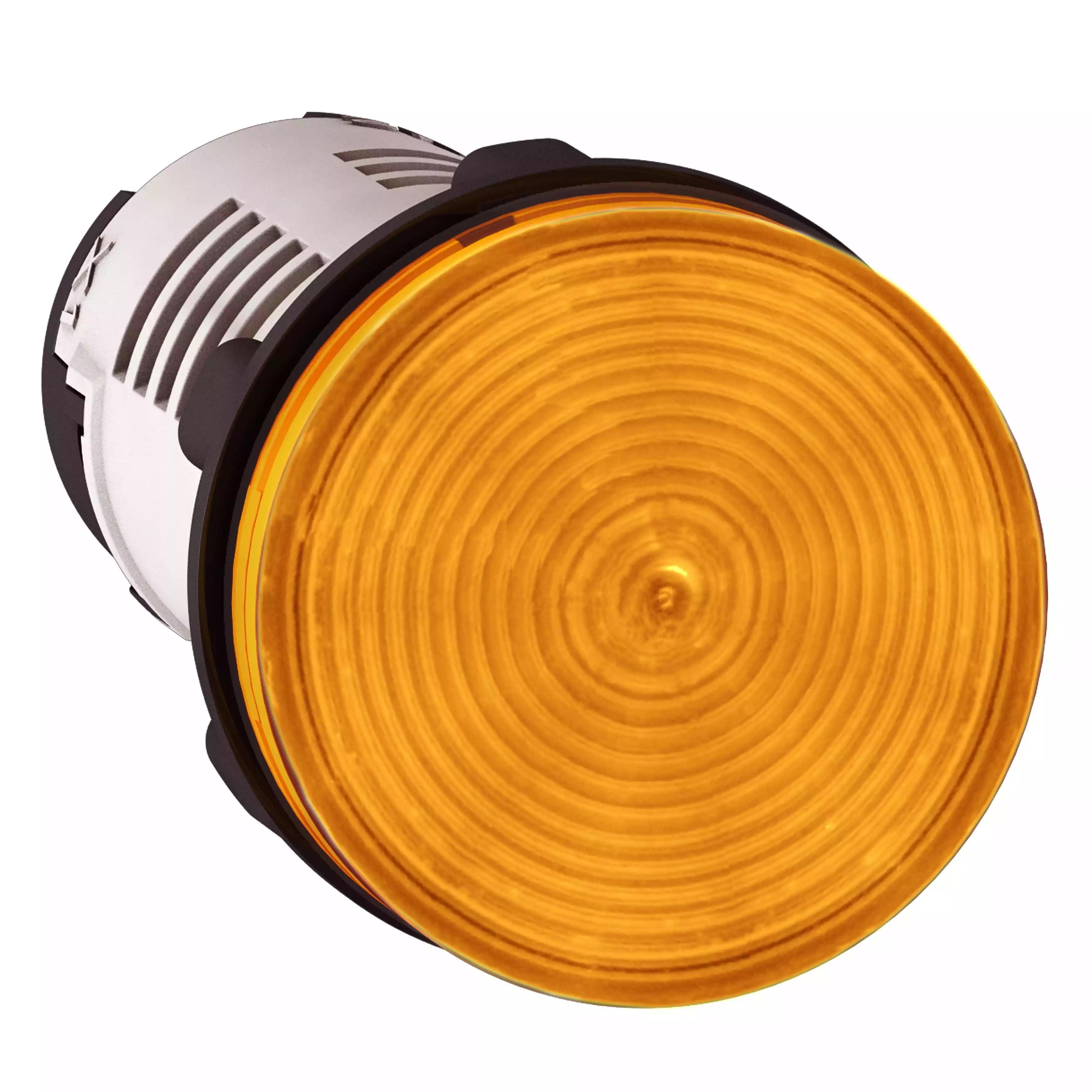 Monolithic pilot light, Harmony XB7, plastic, orange, 22mm, integral LED, 24V AC DC