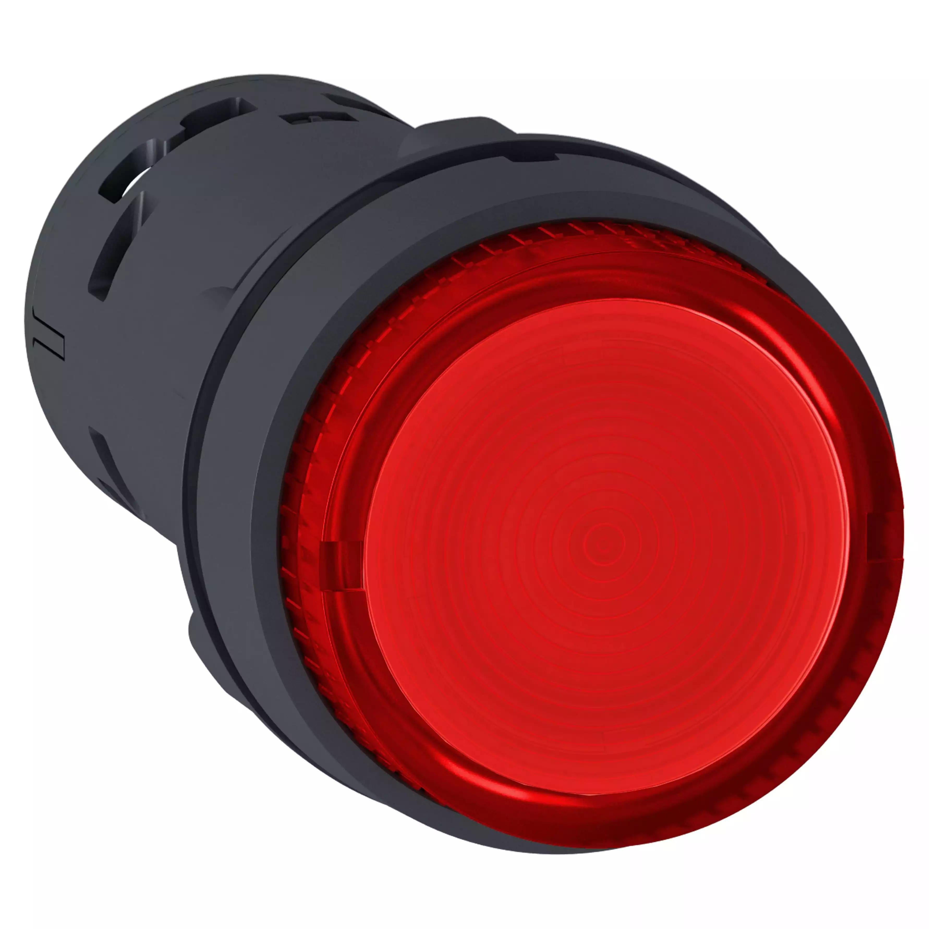 Monolithic illuminated push button, Harmony XB7, plastic, red, 22mm, integral LED, spring return, 24V AC DC, 1NO