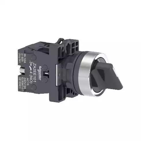 Schneider Electric Harmony XA2 Selector Switch, 2 NO, 22 mm, Black, 3-Pos. Stay-Put, Metal Bezel