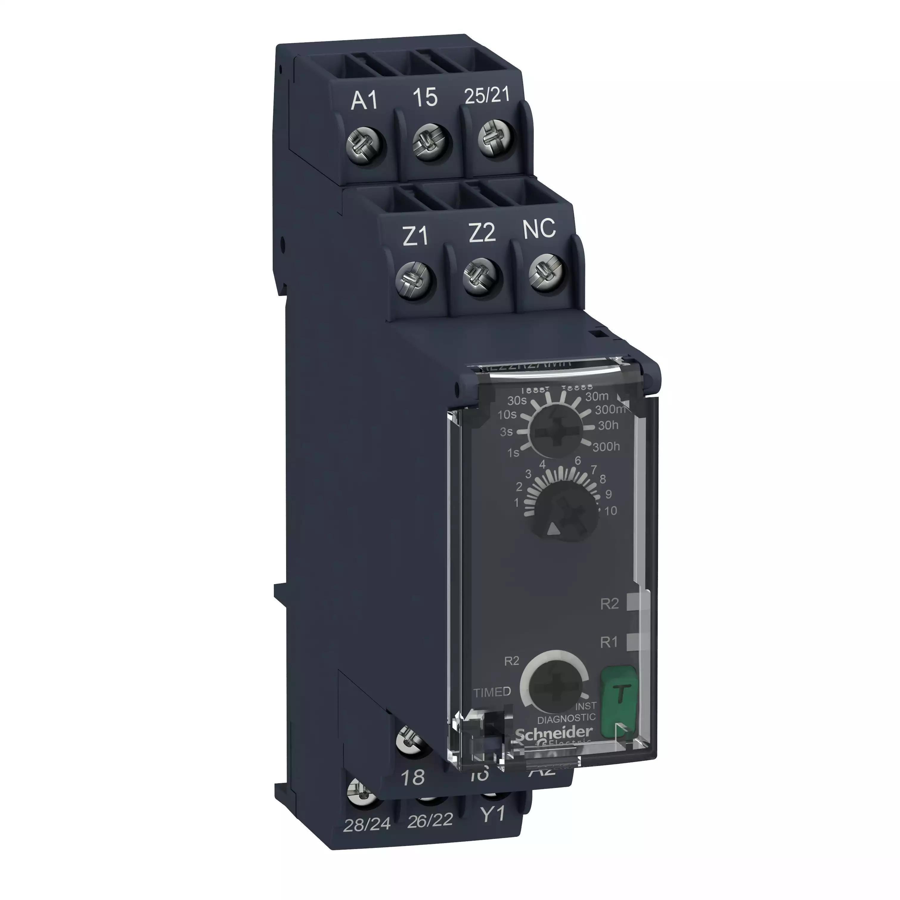 Modular timing relay, Harmony, 8A, 2CO, 0.05s…300h, power on delay, 24...240V AC DC