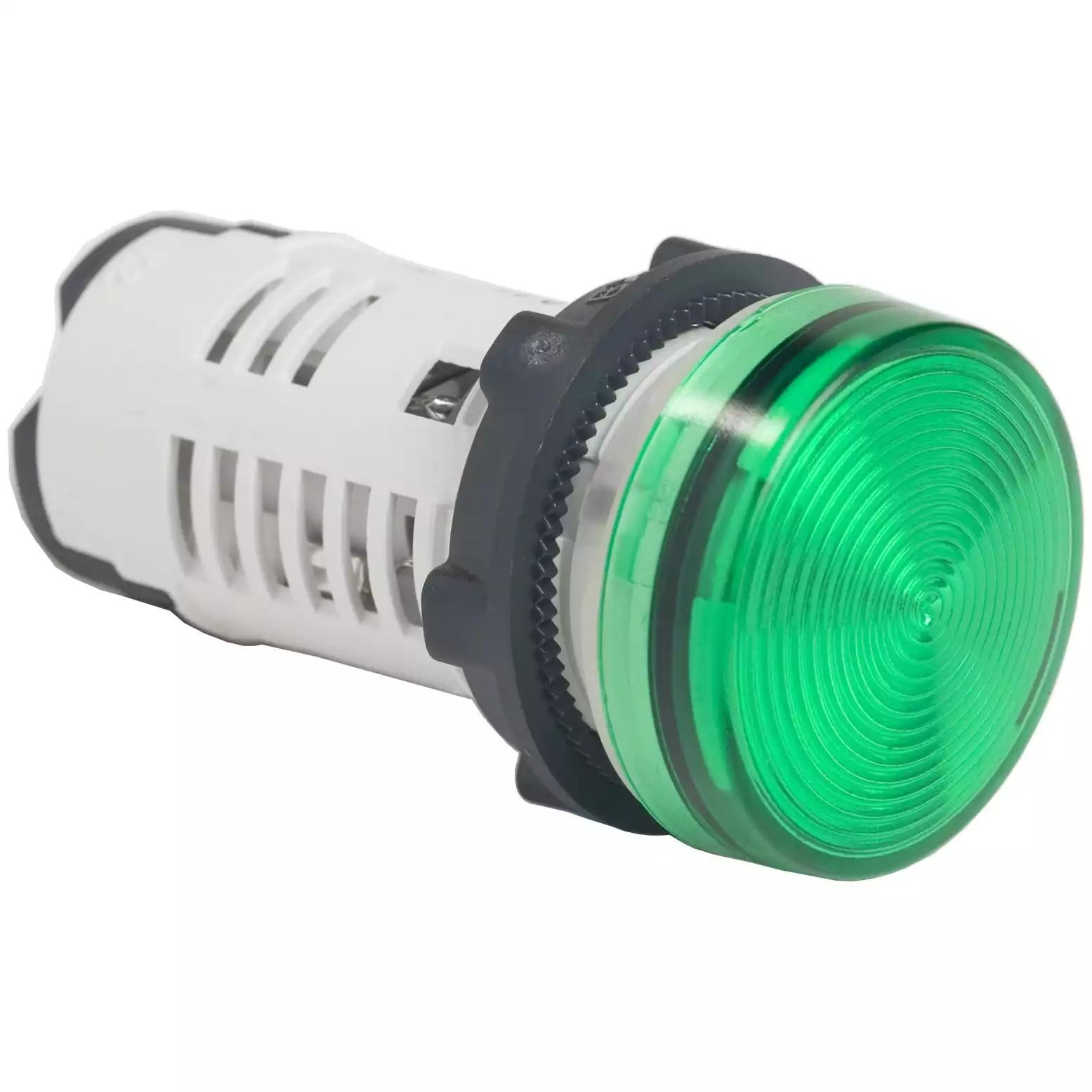 Monolithic pilot light, Harmony XB7, plastic, green, 22mm, integral LED, 110...120V AC
